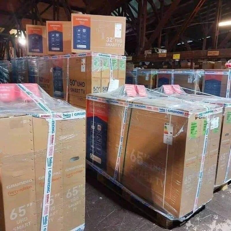 A bulk pallet filled with high-quality 50-inch TVs, including smart and LED models, available for purchase at American Pallet Shop. 50 Inch TV Pallets for Sale